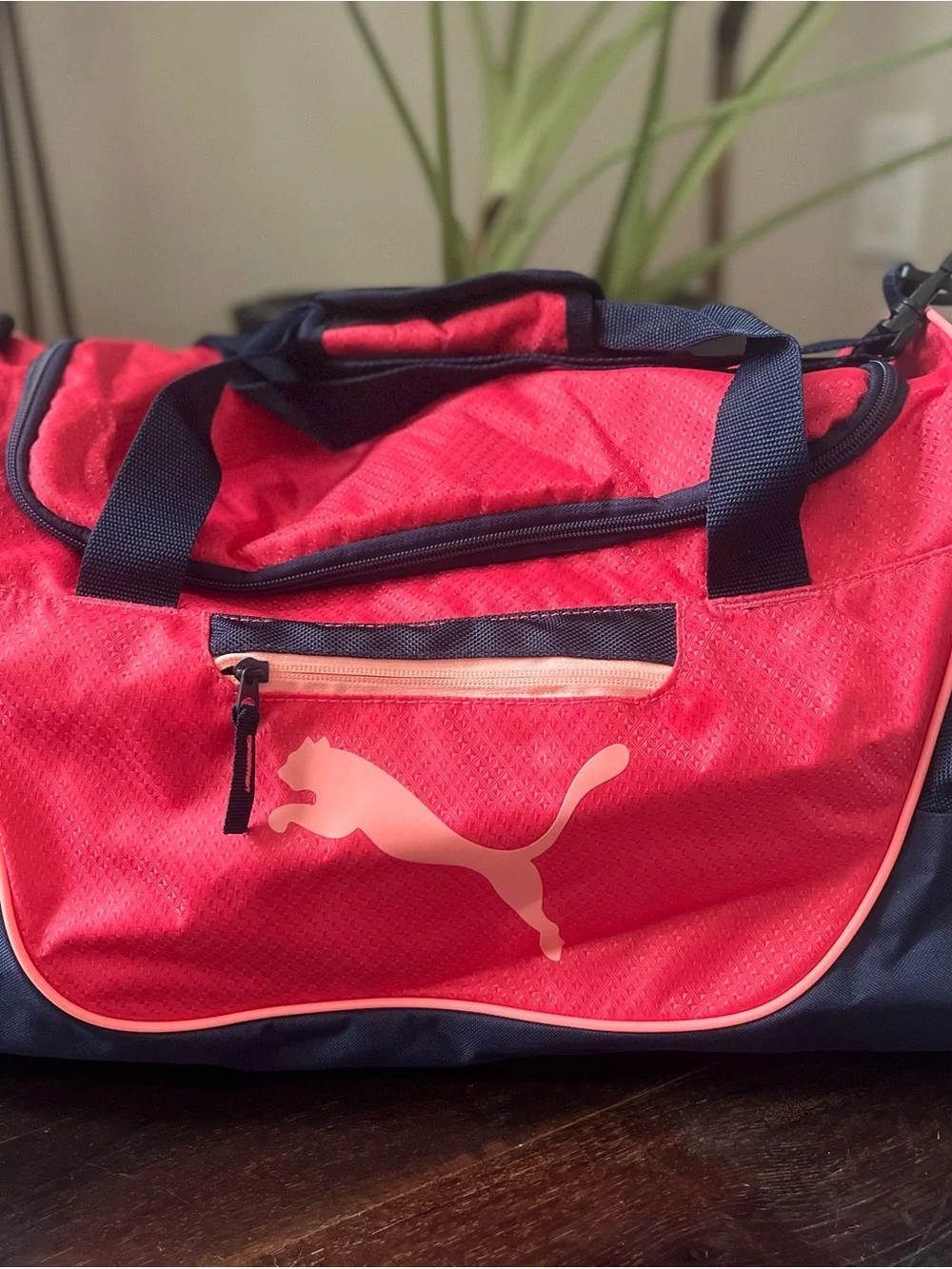 Brand New! Puma Coral Pink and Navy Sport Duffle with Coral Accents